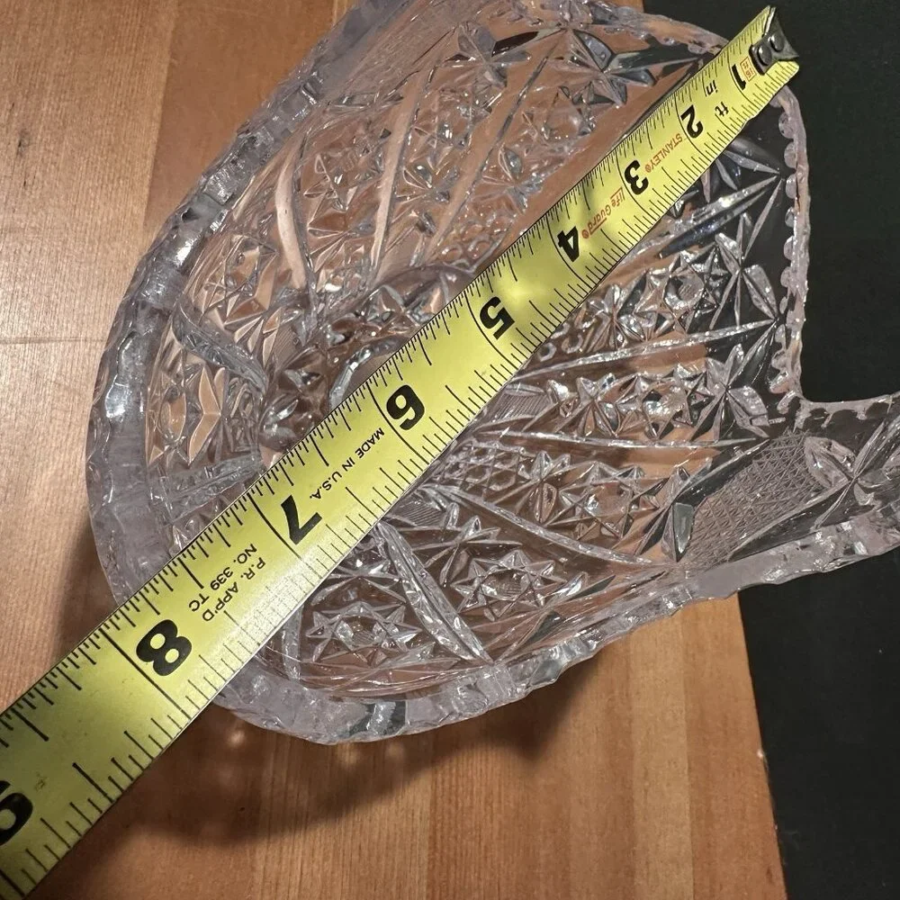 Vtg Clear Glass Basket Star Diamond Pattern Starburst 7